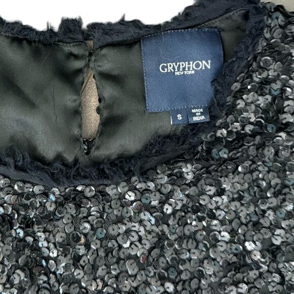 Gryphon Anthropologie Black Sequin Cap Sleeve Round Neck Shirt Top Size S Glam - Picture 4 of 9